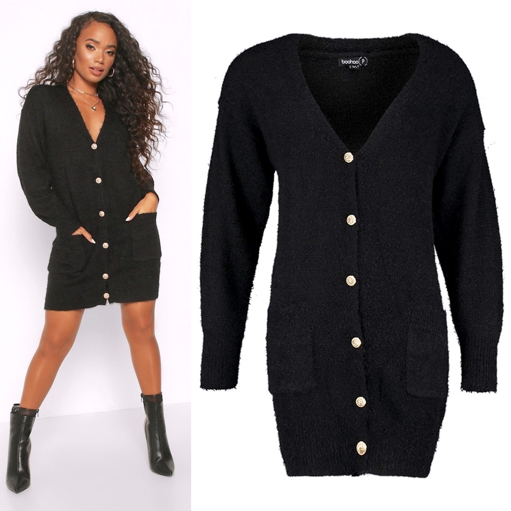 Petite Gold Button Detail Sweater Dress